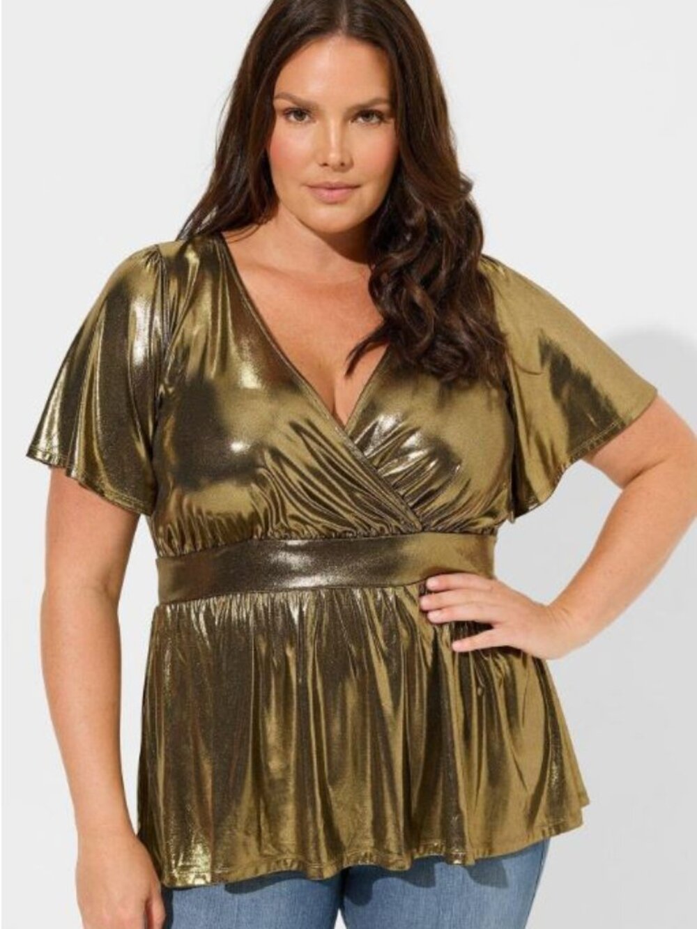Torrid Liquid Shine Peplum Top Shirt 2X
